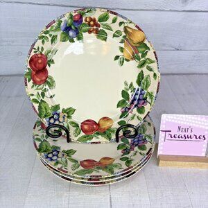 Vintage Oneida Sakura SONOMA Excell Tan Fruit Stoneware 11" Dinner Plates Set 4